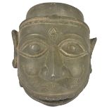 A BRONZE FINIAL IN THE FORM OF A HEAD OF HANUMAN, SOUTH INDIA, 19TH CENTURY with gaping mouth,