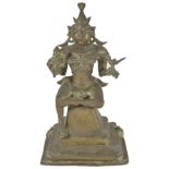 A LARGE BRONZE FIGURE OF MEENAKSHI, SOUTHERN INDIA, 18TH/19TH CENTURY seated on a raised stool,