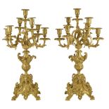 A PAIR OF LARGE GILT-BRONZE SEVEN-LIGHT CANDELABRA, FRENCH, LATE 19TH CENTURY in Rococo style, the