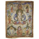 A THANG-KA DEPICTING SADAKSARI, TIBET, LATE 19TH CENTURY pigment on cloth, the Buddhist deity seated