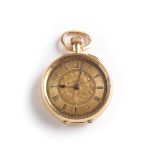 A LADY'S GOLD POCKET WATCH, SWISS, CIRCA 1900 keyless wind movement, the engine-turned and foliate