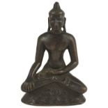 A BRONZE FIGURE OF BUDDHA, PROBABLY BURMA, 19TH CENTURY OR EARLIER seated in dhyanasana on a