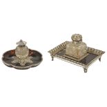 TWO VICTORIAN SILVER AND TORTOISESHELL INKWELLS, WILLIAM COMYNS & SONS, LONDON, 1889/90 the