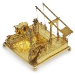 A DUTCH SILVER-GILT TOY MODEL OF A CANAL DRAWBRIDGE AND QUAYS, PROBABLY JAC. VAN STRATEN OF HOORN,