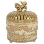 A JAPANESE SATSUMA POT POURRI VASE AND COVER, MEIJI PERIOD (1868-1912) of cylindrical form,