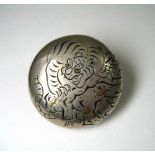 A JAPANESE SILVER TWO-PART MANJU NETSUKE, MEIJI PERIOD (1868-1912) engraved in katabori and kebori