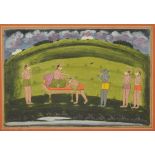 A SCENE FROM THE RAMAYANA, PROBABLY BILASPUR, INDIA, MID-18TH CENTURY gouache with gold on paper,