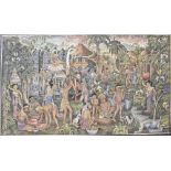 BALINESE SCHOOL, INDONESIA, MID-20TH CENTURY A Village Scene, acrylic(?) on canvas, signed IC St. NJ