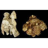 ˜A JAPANESE IVORY OKIMONO NETSUKE OF A GROUP OF TORTOISES, MEIJI PERIOD (1868-1912) carved as