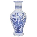 A CHINESE BLUE AND WHITE PORCELAIN VASE, QING DYNASTY, 19TH CENTURY baluster, painted in rich cobalt