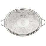 A GEORGE III SILVER TRAY, WILLIAM BENNETT, LONDON, 1802 oval, contemporaneously engraved with a coat