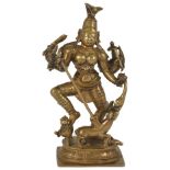 A BRONZE FIGURE OF DURGA MAHISASURAMARDINI, DECCAN, SOUTHERN INDIA, CIRCA 18TH CENTURY on lotus