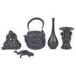 A GROUP OF JAPANESE METALWORK, MEIJI PERIOD (1868-1912) comprising: a bronze figure of Hotei