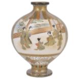 A JAPANESE SATSUMA VASE, MEIJI PERIOD (1868-1912) compressed ovoid, on a short foot, painted each
