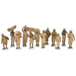 TWELVE CLAY FIGURES OF INDIAN CHARACTERS, PROBABLY KRISHNANAGAR, BENGAL, INDIA, 19TH CENTURY each