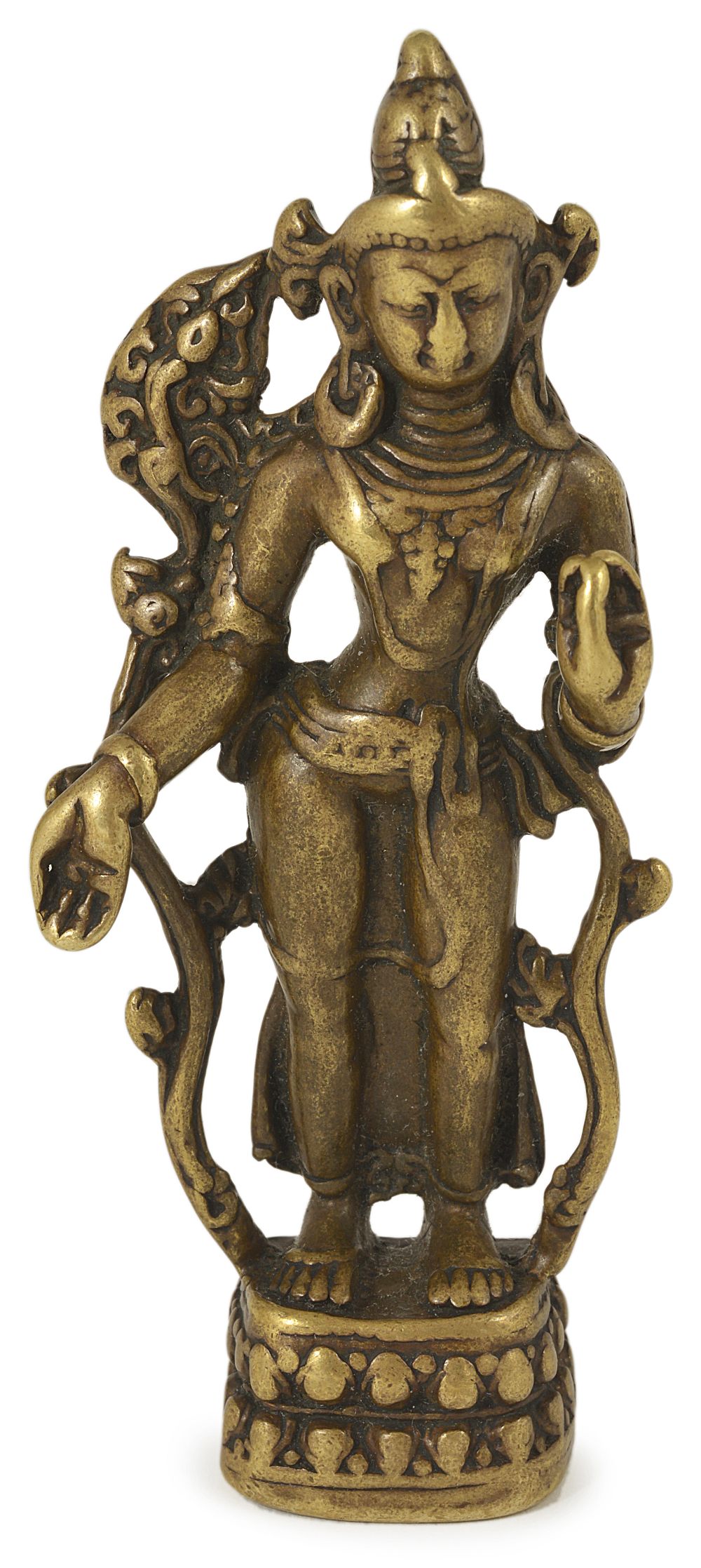 A SMALL PALA BRONZE FIGURE OF PADMAPANI, EASTERN INDIA, 11TH/12TH CENTURY standing in tribhanga on a