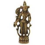 A SMALL PALA BRONZE FIGURE OF PADMAPANI, EASTERN INDIA, 11TH/12TH CENTURY standing in tribhanga on a