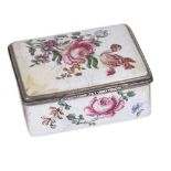 AN ENAMEL SNUFF BOX, GERMAN, MID 18TH CENTURY rectangular, white ground, painted with roses,