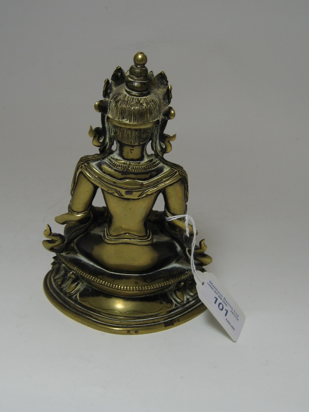 A SINO-TIBETAN BRONZE FIGURE OF AMITAYUS, CHINA, 18TH CENTURY seated in padmasana on a double - Image 4 of 6