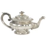 ˜A GEORGE IV SILVER TEAPOT, FENTEM, WEBSTER & DANBY, SHEFFIELD, 1825 the compressed ribbed