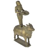 A BRONZE FIGURE OF DIPALAKSHMI ON NANDI, SOUTH INDIA, 18TH CENTURY AND LATER the bull Nandi on a