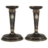 A PAIR OF GEORGE V SILVER AND TORTOISESHELL CANDLESTICKS, WILLIAM COMYNS & SONS, LONDON, 1910