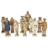 ELEVEN LARGE CLAY FIGURES OF INDIAN CHARACTERS, PROBABLY KRISHNANAGAR, BENGAL, INDIA, 19TH CENTURY