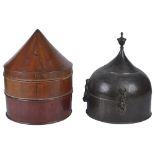 TWO CONTAINERS comprising a conical wood betel box, probably Burma, with separate lid and inner