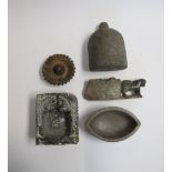 A GROUP OF STONE ITEMS, MOSTLY 19TH CENTURY comprising two marble mortars, a granite building