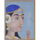 A PORTRAIT OF A LADY, JAIPUR, INDIA, CIRCA 1800 gouache with gold on paper, framed 23.5 x 17.5cm