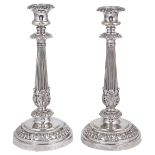 A PAIR OF GEORGE IV SILVER LARGE CANDLESTICKS, MATTHEW BOULTON & PLATE CO., BIRMINGHAM, 1822 with