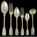 A SET OF WILLIAM IV TABLE SILVER, MARY CHAWNER, LONDON, 1837 Fiddle, Thread and Shell pattern,