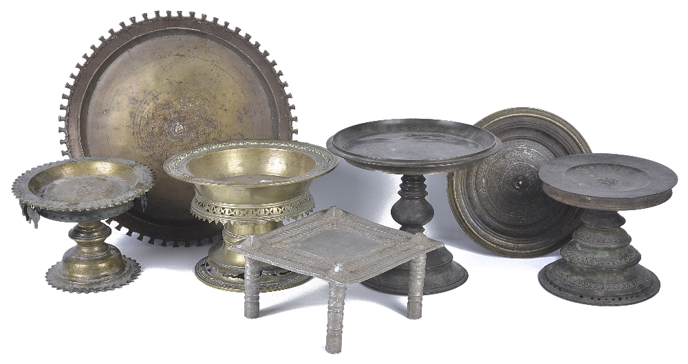 SEVEN BETEL TRAYS, INDIA AND SOUTH-EAST ASIA, MOSTLY 19TH CENTURY six of brass comprising four on