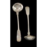 A PAIR OF SCOTTISH WILLIAM IV SILVER TODDY LADLES, DANIEL FERGUSON, EDINBURGH, 1831 Fiddle Shell