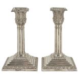 A PAIR OF VICTORIAN SILVER DWARF CANDLESTICKS, HAWKSWORTH, EYRE & CO., SHEFFIELD, 1868 die-