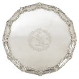 A GEORGE III SILVER SALVER, ELIZABETH COOKE, LONDON, 1771 with contemporary engraving of a crest