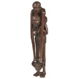 A JAPANESE WOOD NETSUKE OF ASHINAGA AND TENAGA, MEIJI PERIOD (1868-1912) long arms riding on the