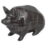 A FIFE POTTERY WEMYSS WARE PIG, CIRCA 1900 small size, with mottled charcoal glaze, impressed mark