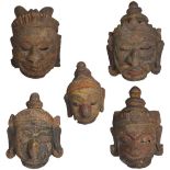 A COLLECTION OF LARGE RITUAL MASKS, INDIA, 19TH CENTURY wood, carved and covered with painted cloth,