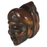 A JAPANESE WOOD MASK NETSUKE OF JO AND UBA, LATE EDO PERIOD, CIRCA 1850 the elderly couple