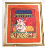 AN EROTIC SCENE, RAJASTHAN, PROBABLY JAIPUR, INDIA, LATE 19TH CENTURY gouache with silver and gold