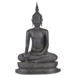 AN U-THONG STYLE THAI BRONZE FIGURE OF BUDDHA seated in sattvasana, his hands in bhumisparsa and