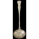 A SCOTTISH GEORGE III SILVER SOUP LADLE, JAMES McKAY, EDINBURGH, 1816 single struck Kings