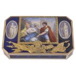 A SWISS GOLD AND ENAMEL SNUFF BOX, SENE & DETALLA, GENEVA, CIRCA 1800 cut cornered rectangular,