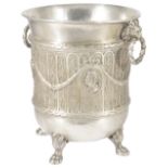 A GERMAN SILVER WINE COOLER, PROBABLY J.D. SCHLEISSNER & SOHNE, HANAU, CIRCA 1900 on four cast paw