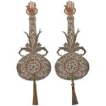 A PAIR OF PROCESSIONAL STANDARD FINIALS (ALAM), LUCKNOW, NORTHERN INDIA, 19TH CENTURY beaten copper,
