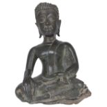 AN AYUTHIA BRONZE FIGURE OF BUDDHA, THAILAND, 16TH/17TH CENTURY seated in sattvasana, his hands in
