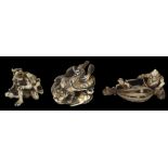 ˜A GROUP OF THREE JAPANESE IVORY NETSUKE, MEIJI PERIOD (1868-1912) comprising: a study of a tiger