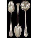 TWO GEORGE III SILVER GRAVY SPOONS Old English pattern, both plain, both London, one Solomon