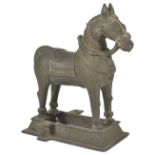 A BRONZE FIGURE OF A HORSE, WESTERN INDIA, 19TH CENTURY on tapered rectangular base, probably from a